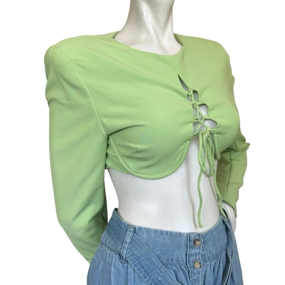 Camilo Coelho Laken Green Lace Up Tailored Underwire Crop Top Long Sleeve Small